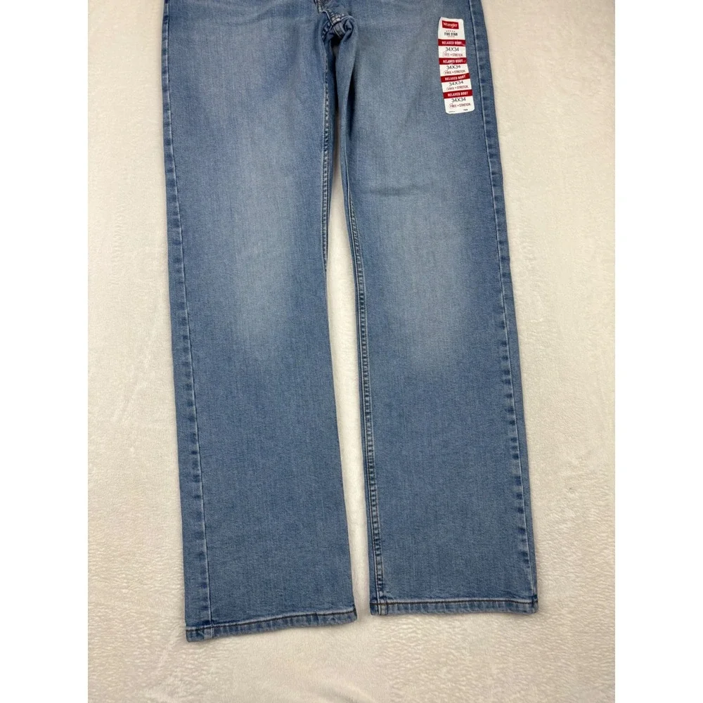 Wrangler Five Star Men's 34x34 Premium Bootcut Jeans Light Blue Washed Workwear